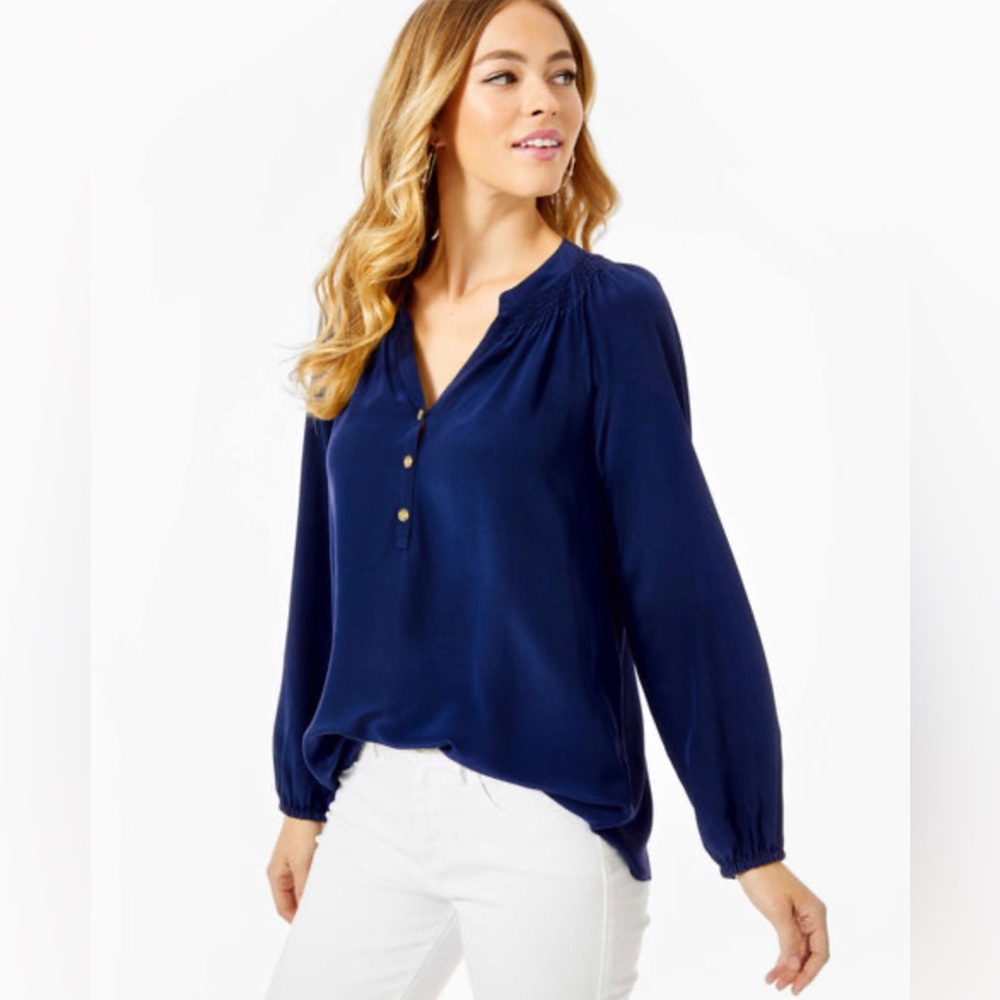 Lily Pulitzer Women's Blouson Sleeve Henley Top, Navy